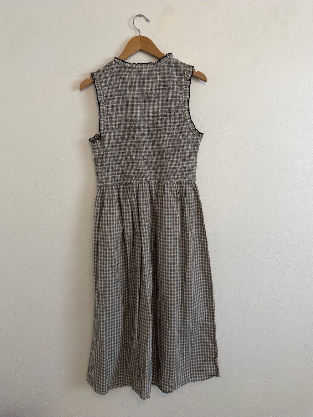 RIHOAS Black V Neck Plaid Midi Dress Smocked Gingham Bow NWTS XL - Picture 6 of 8